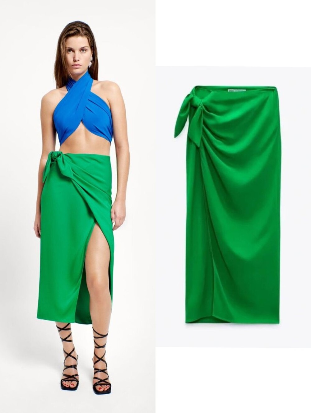 Zara Green Wrap Midi Skirt